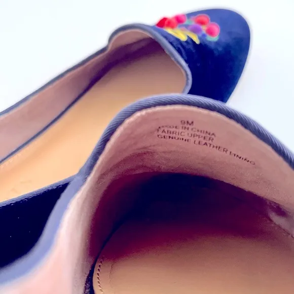 Talbots Navy Velvet Christmas Wreath Flats, Size 9