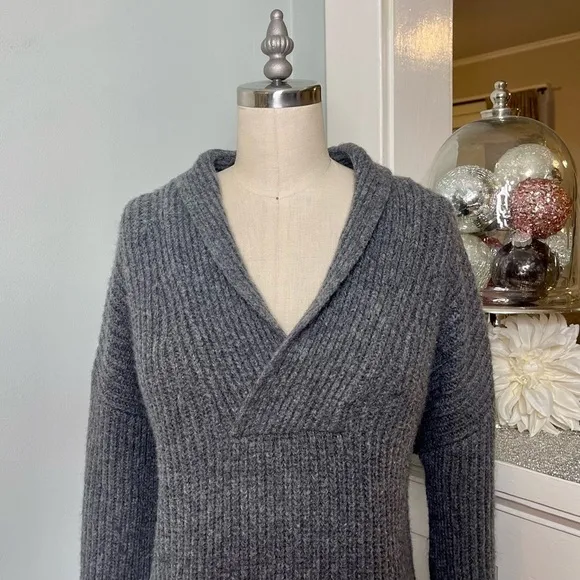 Talbots Shawl Collar Shaker Stitch Wool V Neck Pullover Sweater Oversized Small