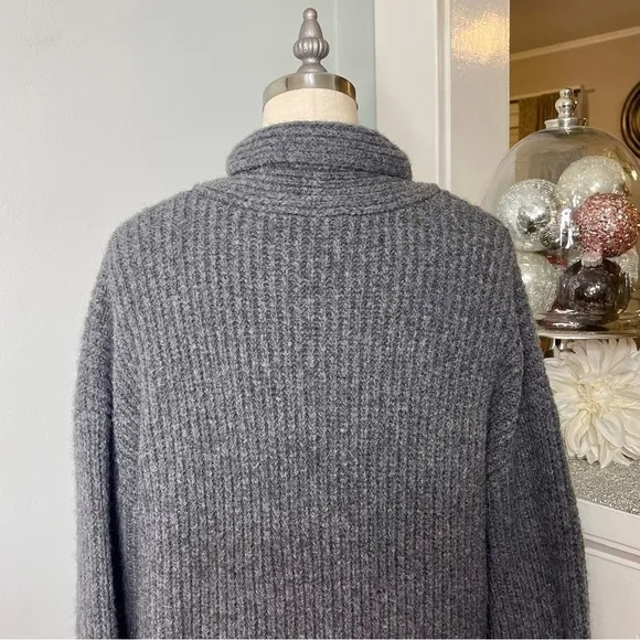 Talbots Shawl Collar Shaker Stitch Wool V Neck Pullover Sweater Oversized Small