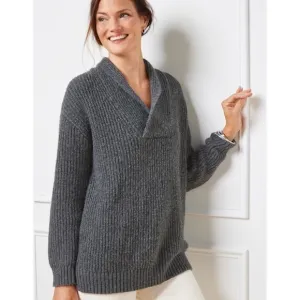 Talbots Shawl Collar Shaker Stitch Wool V Neck Pullover Sweater Oversized Small