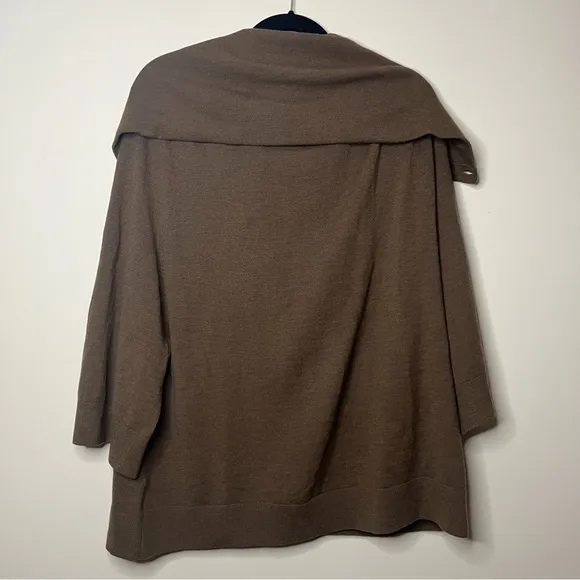 THEORY Jesenia New Steady Brown Wool Shawl Collar Cozy Knit Cardigan Sweater