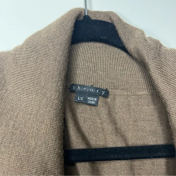 THEORY Jesenia New Steady Brown Wool Shawl Collar Cozy Knit Cardigan Sweater