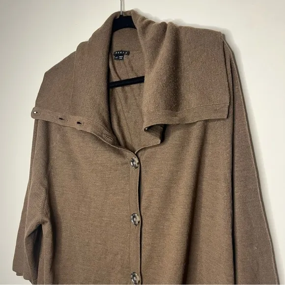 THEORY Jesenia New Steady Brown Wool Shawl Collar Cozy Knit Cardigan Sweater