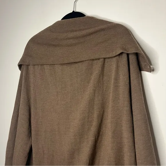 THEORY Jesenia New Steady Brown Wool Shawl Collar Cozy Knit Cardigan Sweater