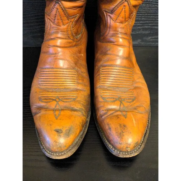 Tony Lama Brown Marbled Leather Boots 5084 Men's Size 9 D Made In Texas 1625 495