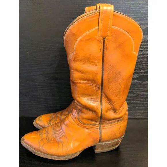 Tony Lama Brown Marbled Leather Boots 5084 Men's Size 9 D Made In Texas 1625 495