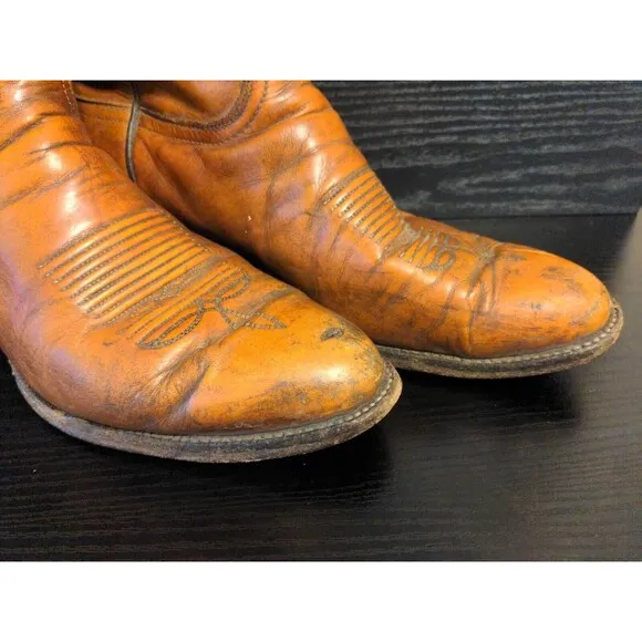 Tony Lama Brown Marbled Leather Boots 5084 Men's Size 9 D Made In Texas 1625 495