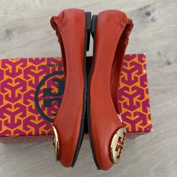 Tory Burch Girls Orange Reva Ballet Flats