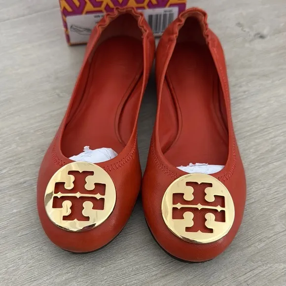 Tory Burch Girls Orange Reva Ballet Flats