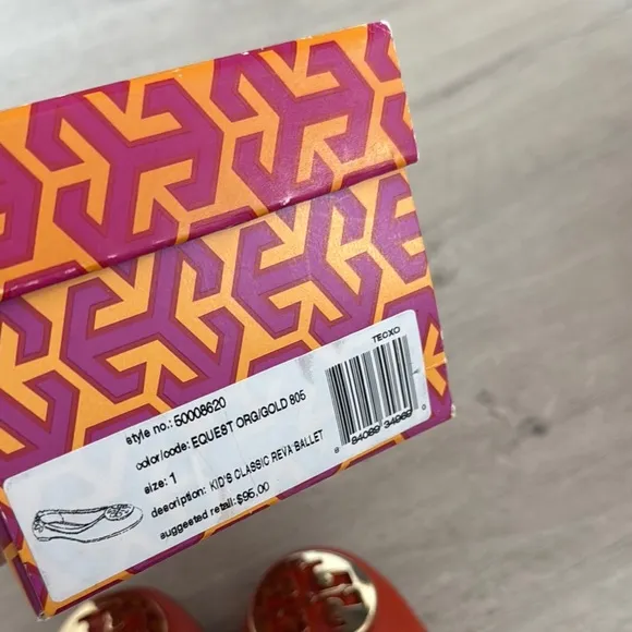 Tory Burch Girls Orange Reva Ballet Flats