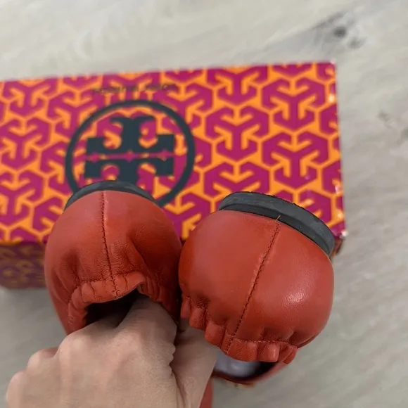Tory Burch Girls Orange Reva Ballet Flats