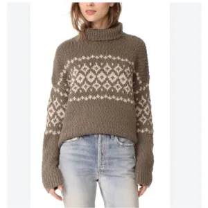 Vince Fairisle Cozy Winter Turtleneck Wool Cashmere Blend Pullover Sweater Sz XS