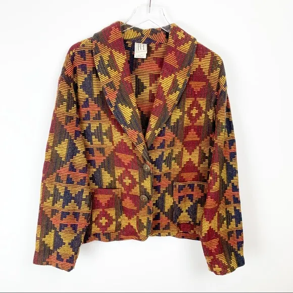 Vintage | Boho Southwestern Aztec Print Wool Tapestry Jacket