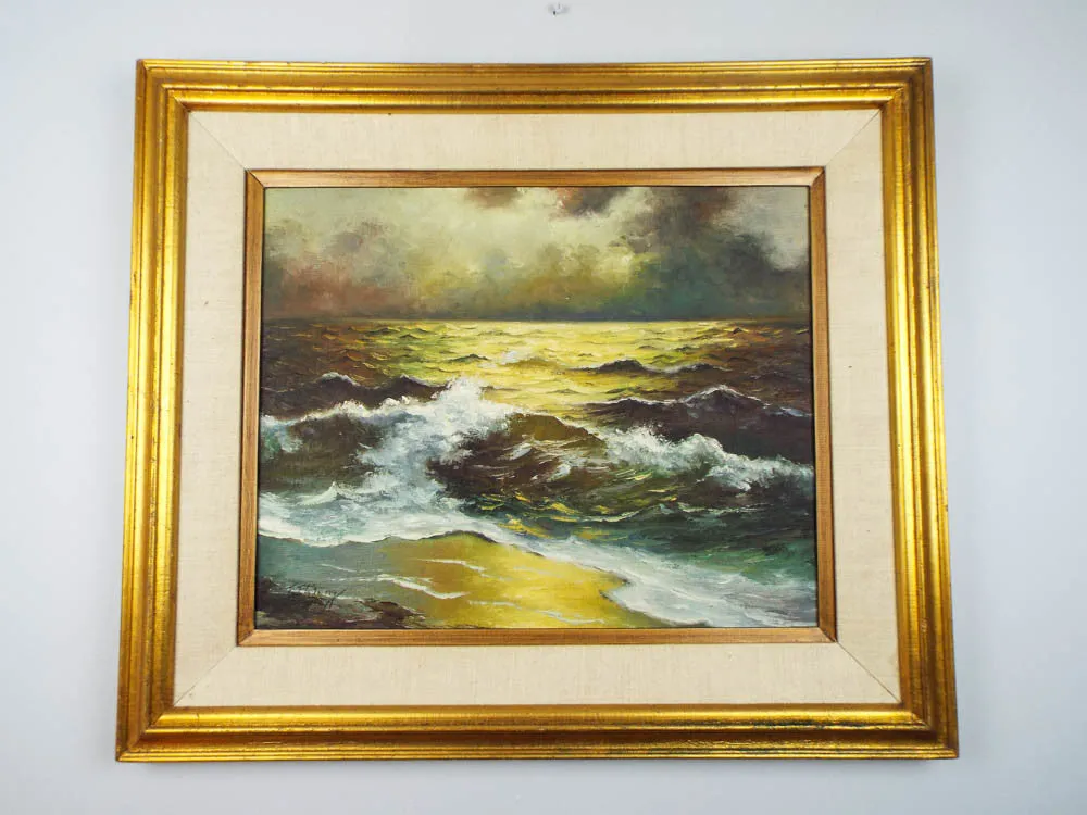 Vintage Signed Seascape Oil on Canvas Painting