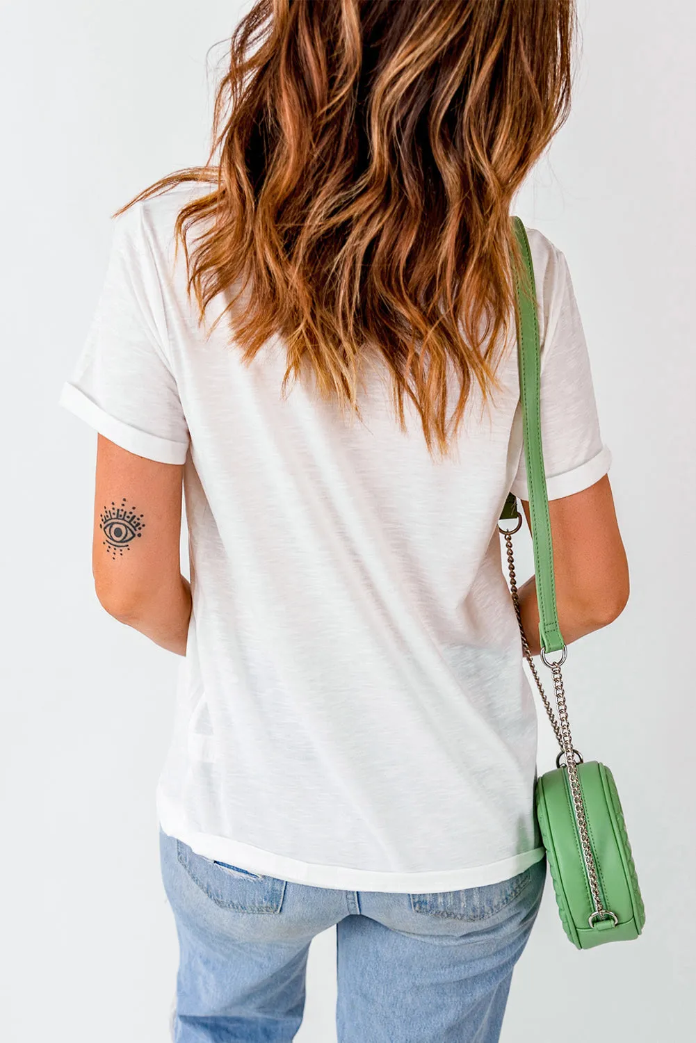 White Leopard Cute Bunny Graphic Crewneck Easter Tee