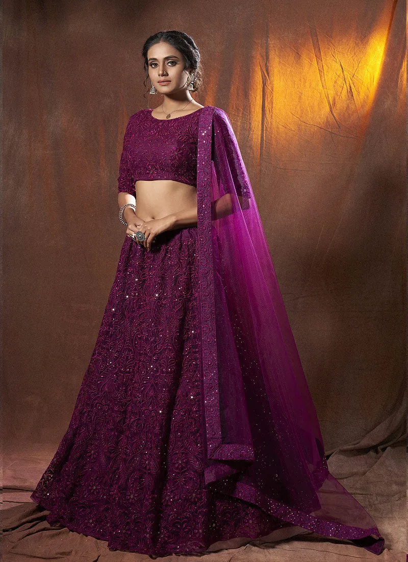 Wine Embroidered Lehenga Choli