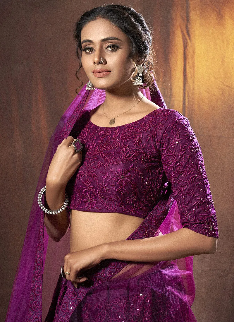 Wine Embroidered Lehenga Choli