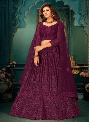 Wine Embroidered Wedding Lehenga Choli