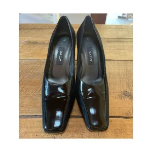 Womens BALLY Black Patent Felt Square Toe Made In Italy Dress High Heels 7.5