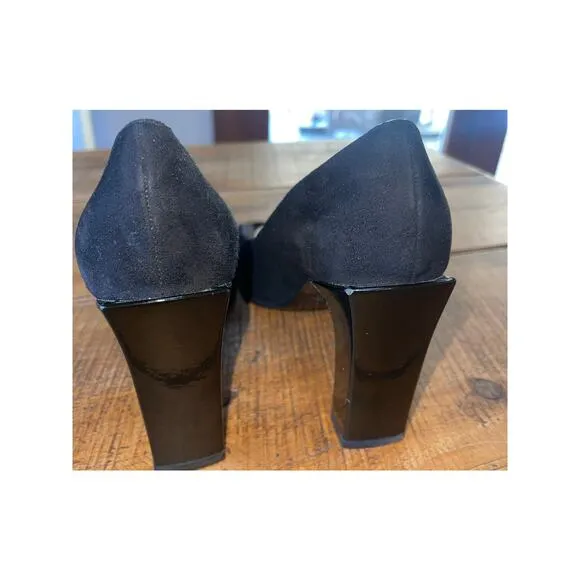 Womens BALLY Black Patent Felt Square Toe Made In Italy Dress High Heels 7.5