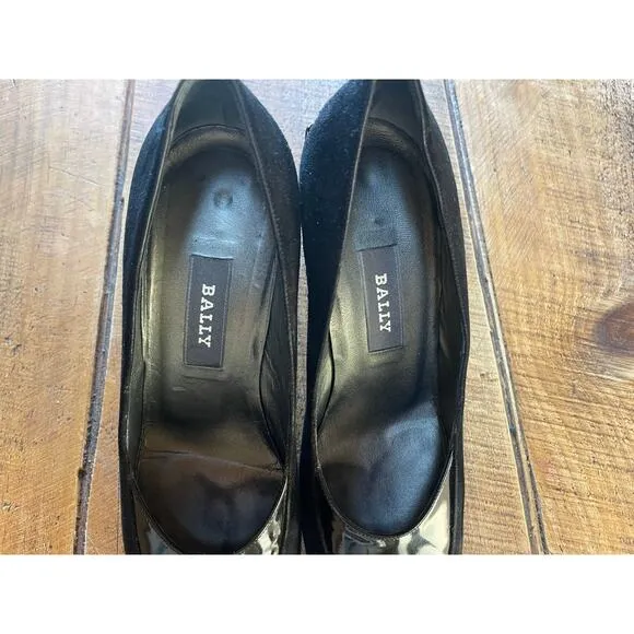 Womens BALLY Black Patent Felt Square Toe Made In Italy Dress High Heels 7.5