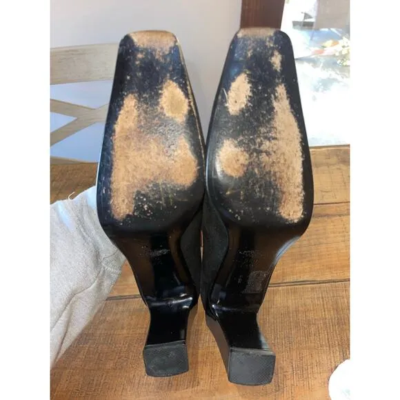 Womens BALLY Black Patent Felt Square Toe Made In Italy Dress High Heels 7.5