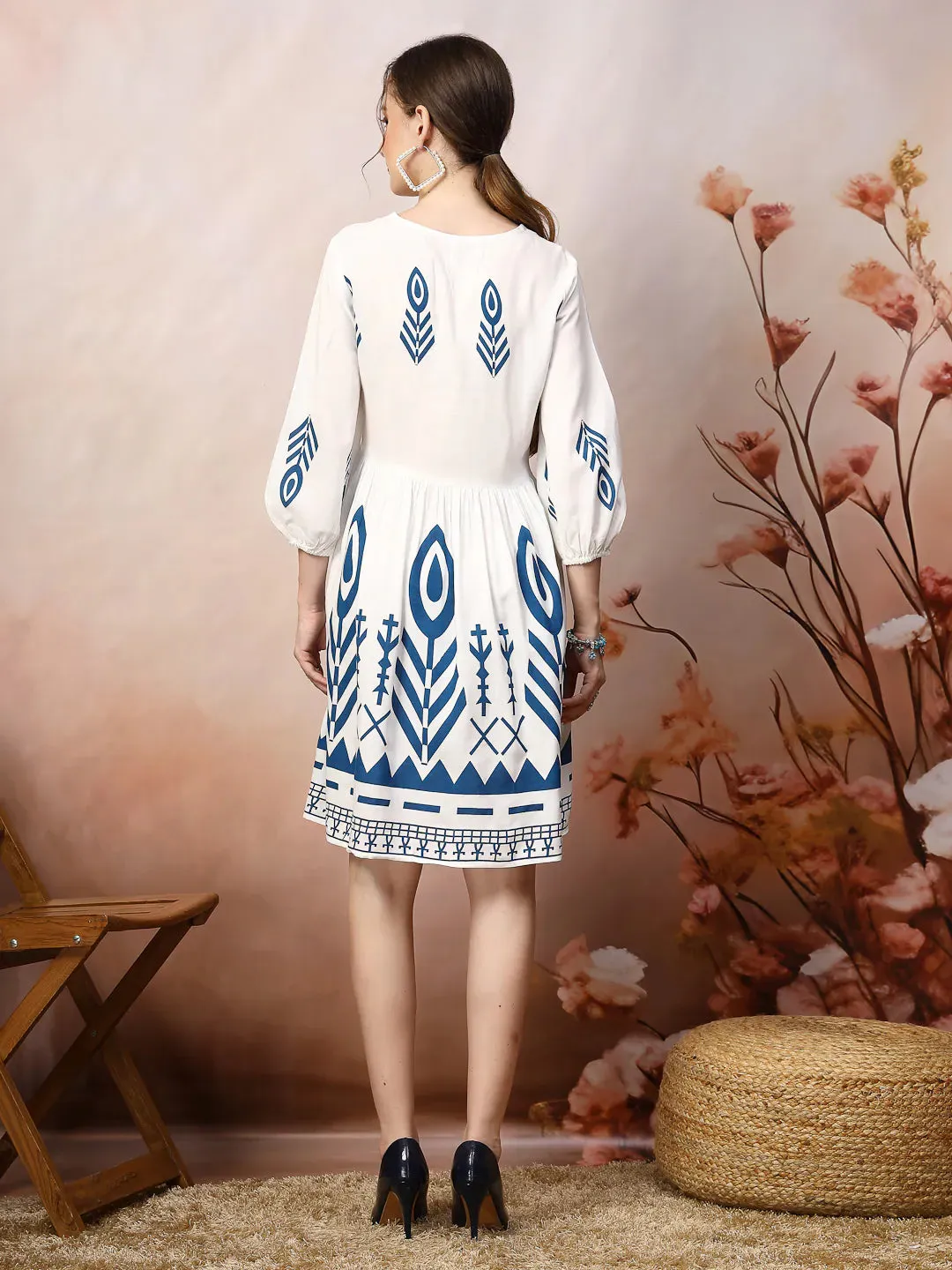 Women's Printed Rayon Flared dress-DRSBLUEGRACE