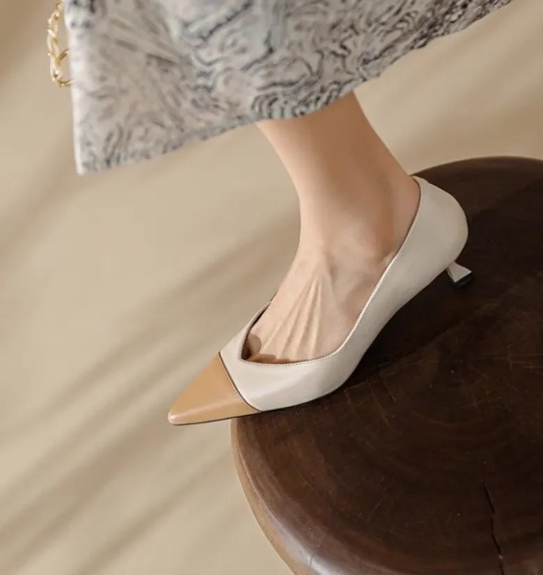 Women's Small Size Pointy Two-Tone Heels TS176