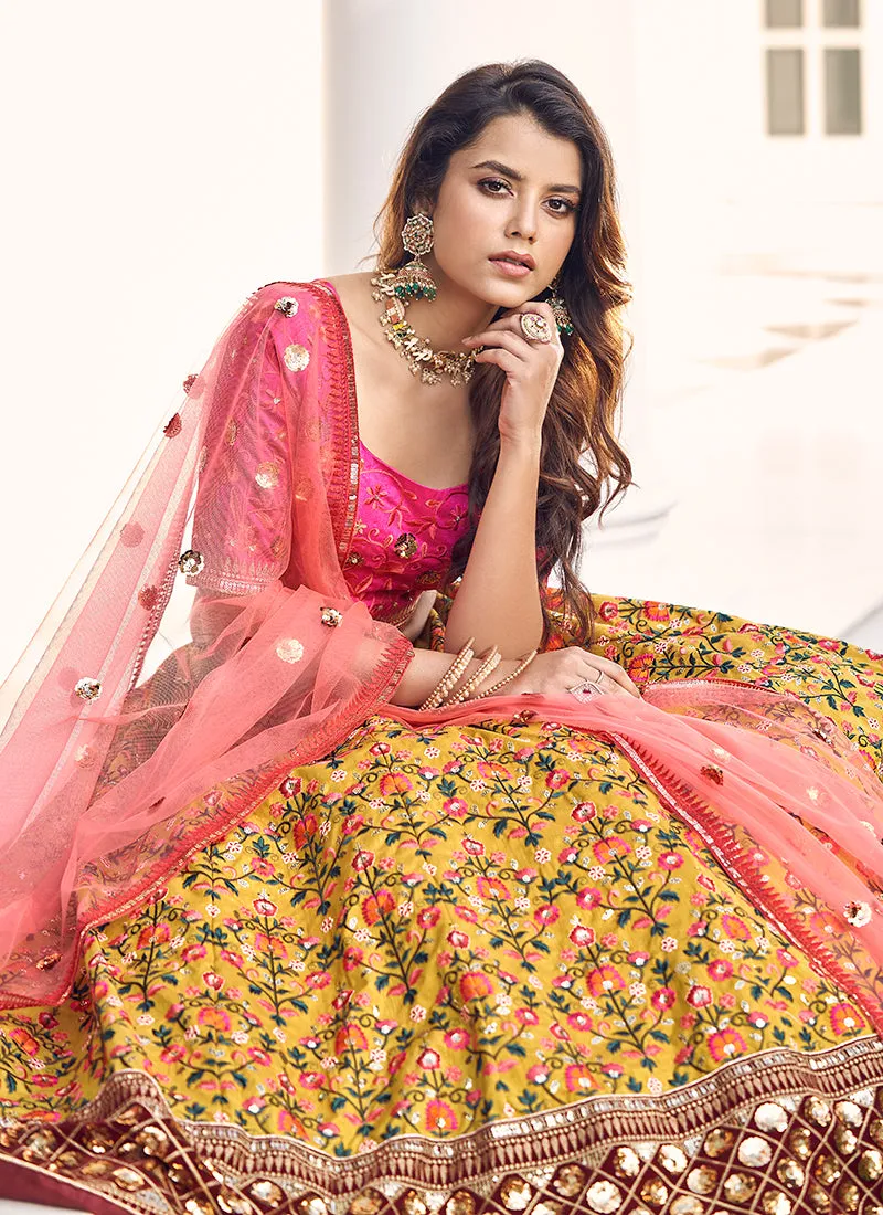 Yellow And Pink Embroidery Festive Lehenga Choli