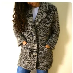 ZARA KNITS Oversized Chunky Knit Cardigan Sweater Ecru Black 3859/131 Sz Small