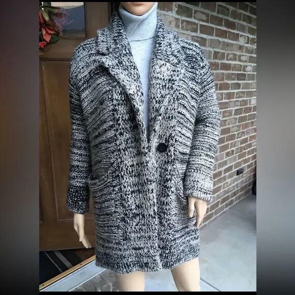 ZARA KNITS Oversized Chunky Knit Cardigan Sweater Ecru Black 3859/131 Sz Small