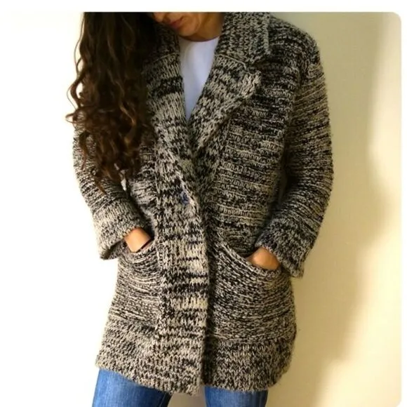 ZARA KNITS Oversized Chunky Knit Cardigan Sweater Ecru Black 3859/131 Sz Small