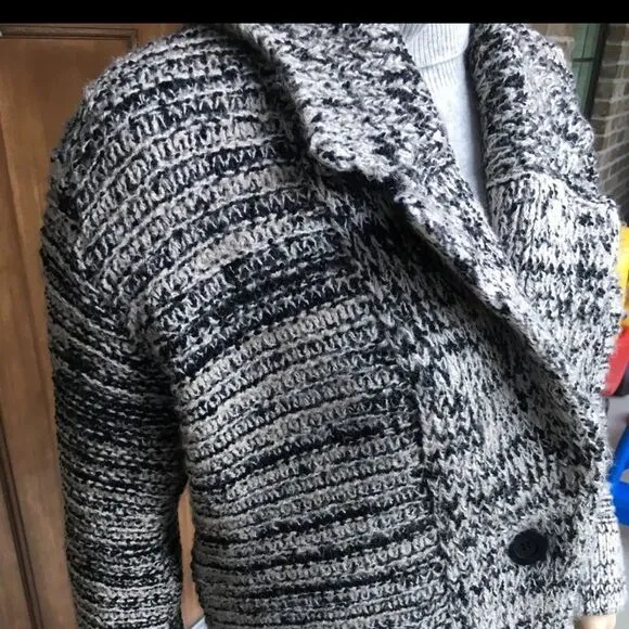 ZARA KNITS Oversized Chunky Knit Cardigan Sweater Ecru Black 3859/131 Sz Small