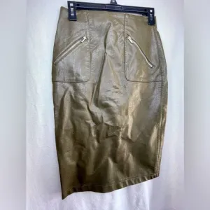 Zara Women’s Olive Green Vegan Leather Midi Skirt